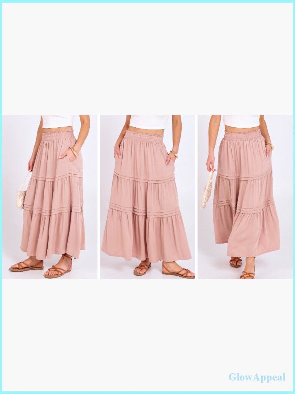 High Waisted Elastic Flowy Tiered Boho Maxi Skirt with Pockets - Picture 7 of 7